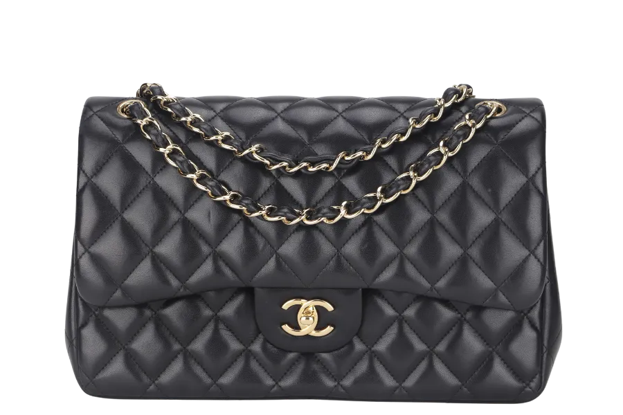 CHANEL CLASSIC DOUBLE FLAP JUMBO BLACK LAMBSKIN LEATHER GHW (1685xxxx) WITH CARD AND DUST COVER