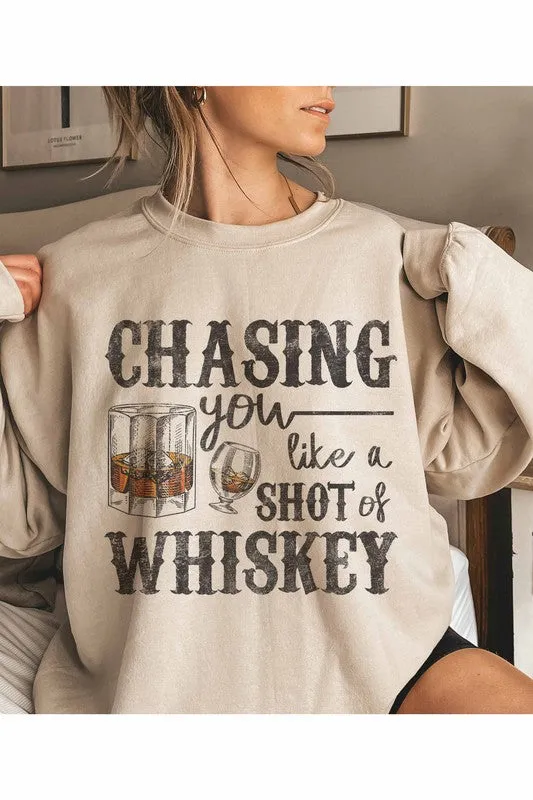 CHASING WHISKEY GRAPHIC SWEATSHIRT PLUS SIZE