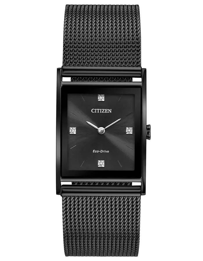 Citizen Eco-Drive Axiom Mens Watch - Black Metal - Diamond Markers - Mesh