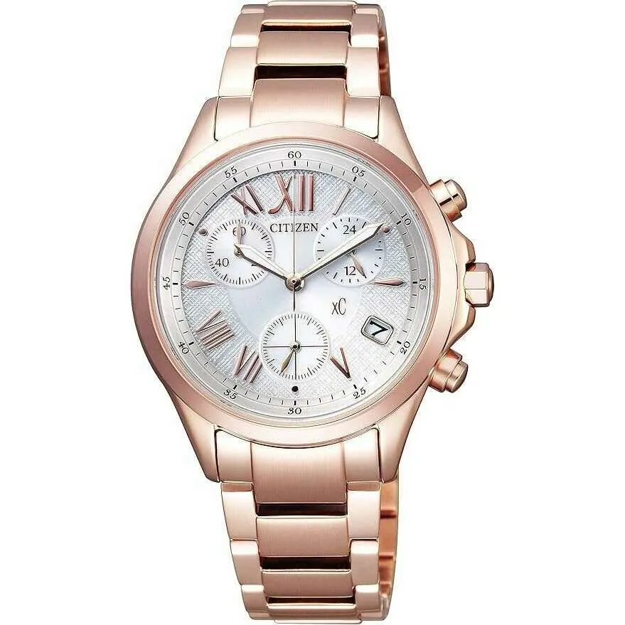 CITIZEN XC ECO-DRIVE ANALOG PINK GOLD STRAP WHITE DIAL LADIES WATCH FB1403-53A