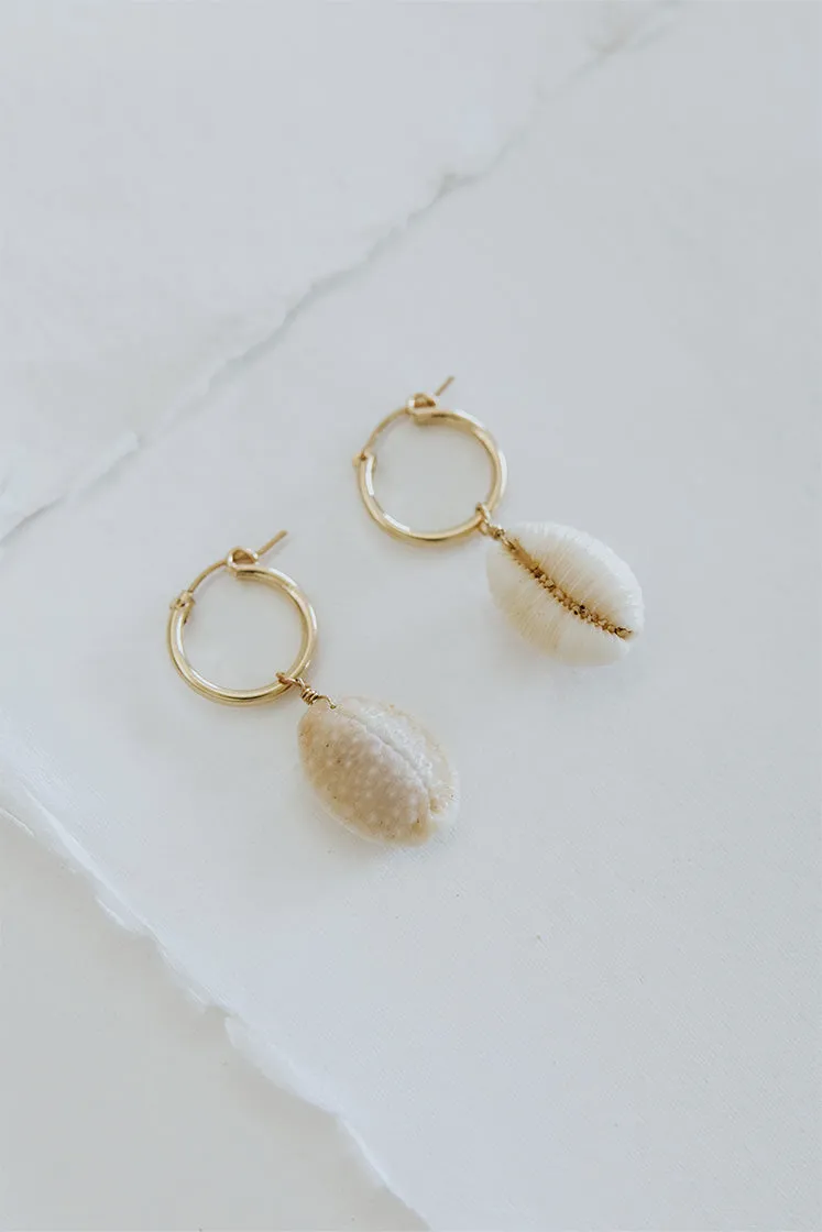 Clasp Hoop Earrings - Granulated Cowrie Shell