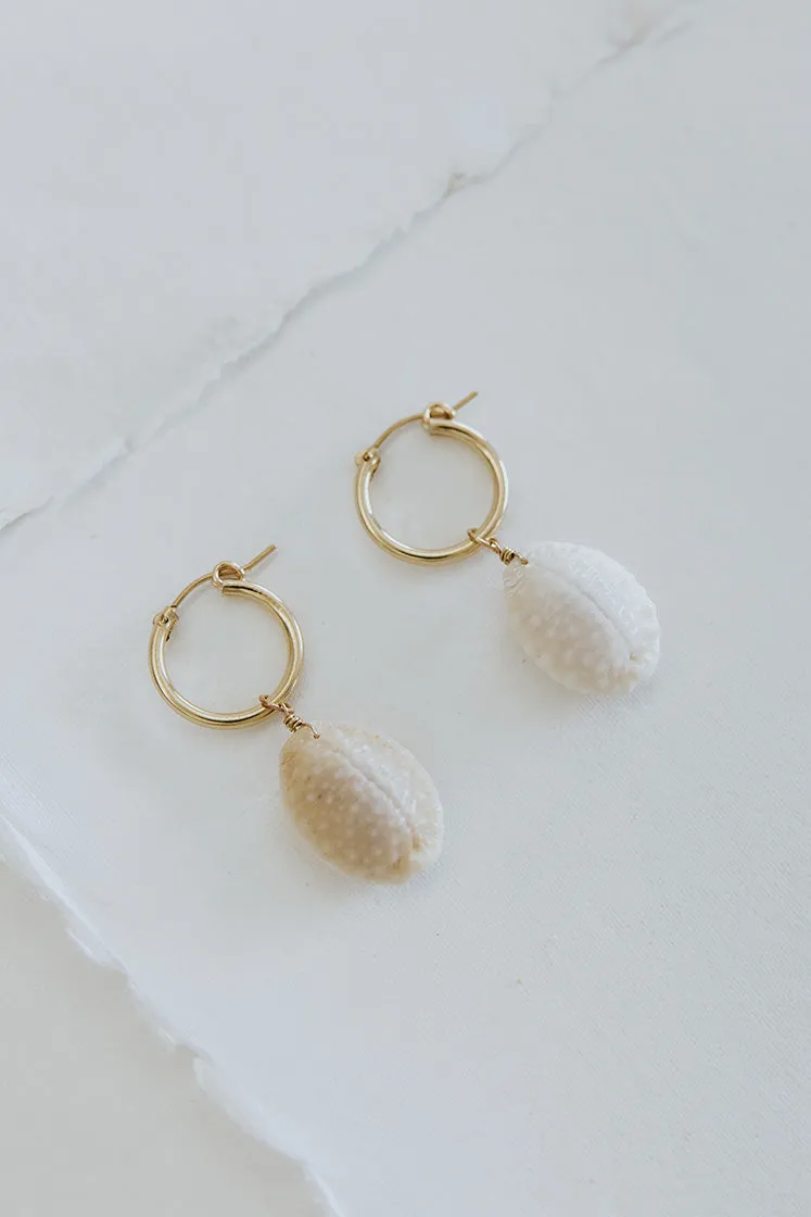 Clasp Hoop Earrings - Granulated Cowrie Shell