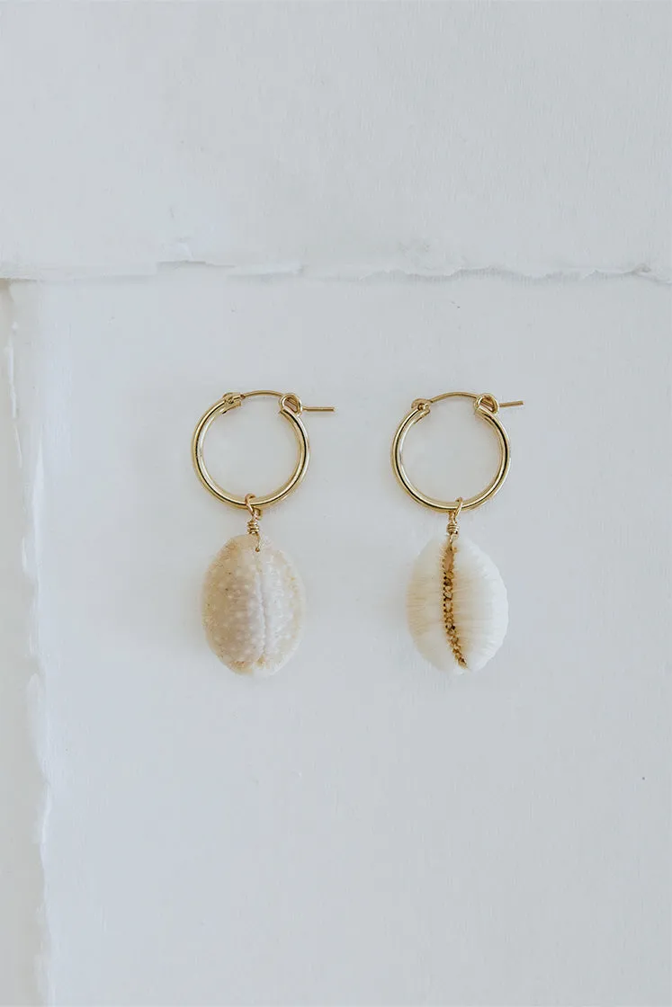 Clasp Hoop Earrings - Granulated Cowrie Shell