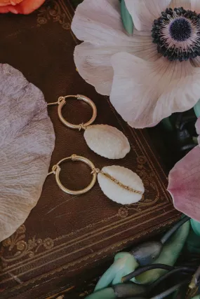 Clasp Hoop Earrings - Granulated Cowrie Shell