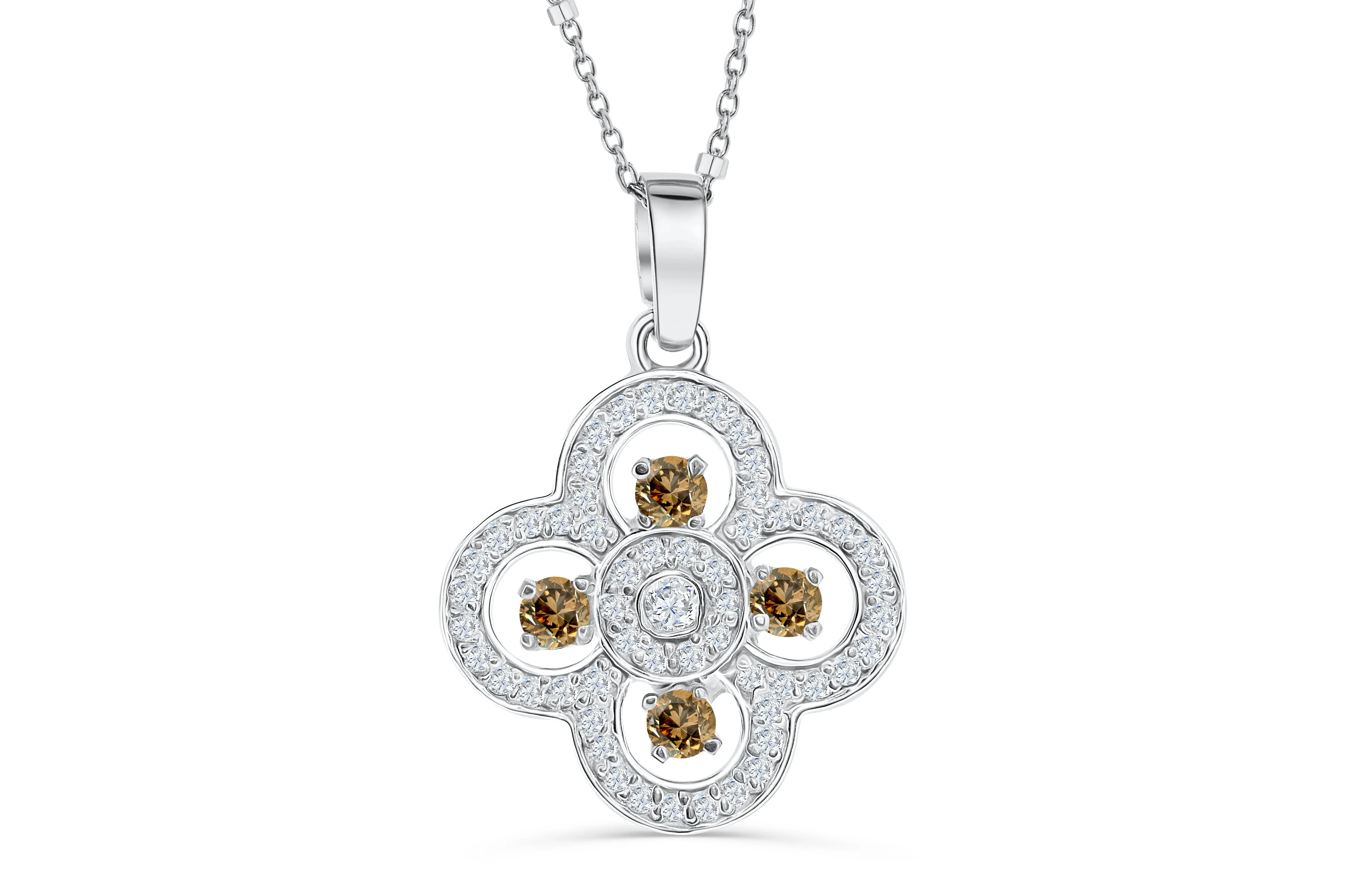 Clover Chocolate Diamond Pendant 0.70 CT TW 14K White Gold DPEN049