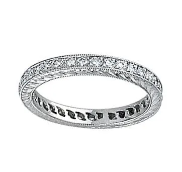 Coast Diamond Platinum Bead-Set Engraved Eternity Diamond Band