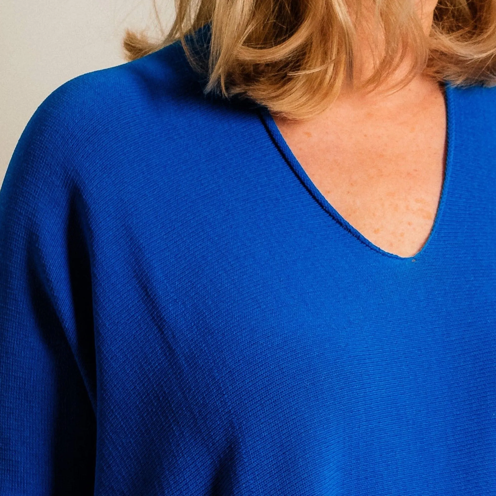 Cobalt Blue Structured Knit Double Pocket V Neck Easy Wear Top