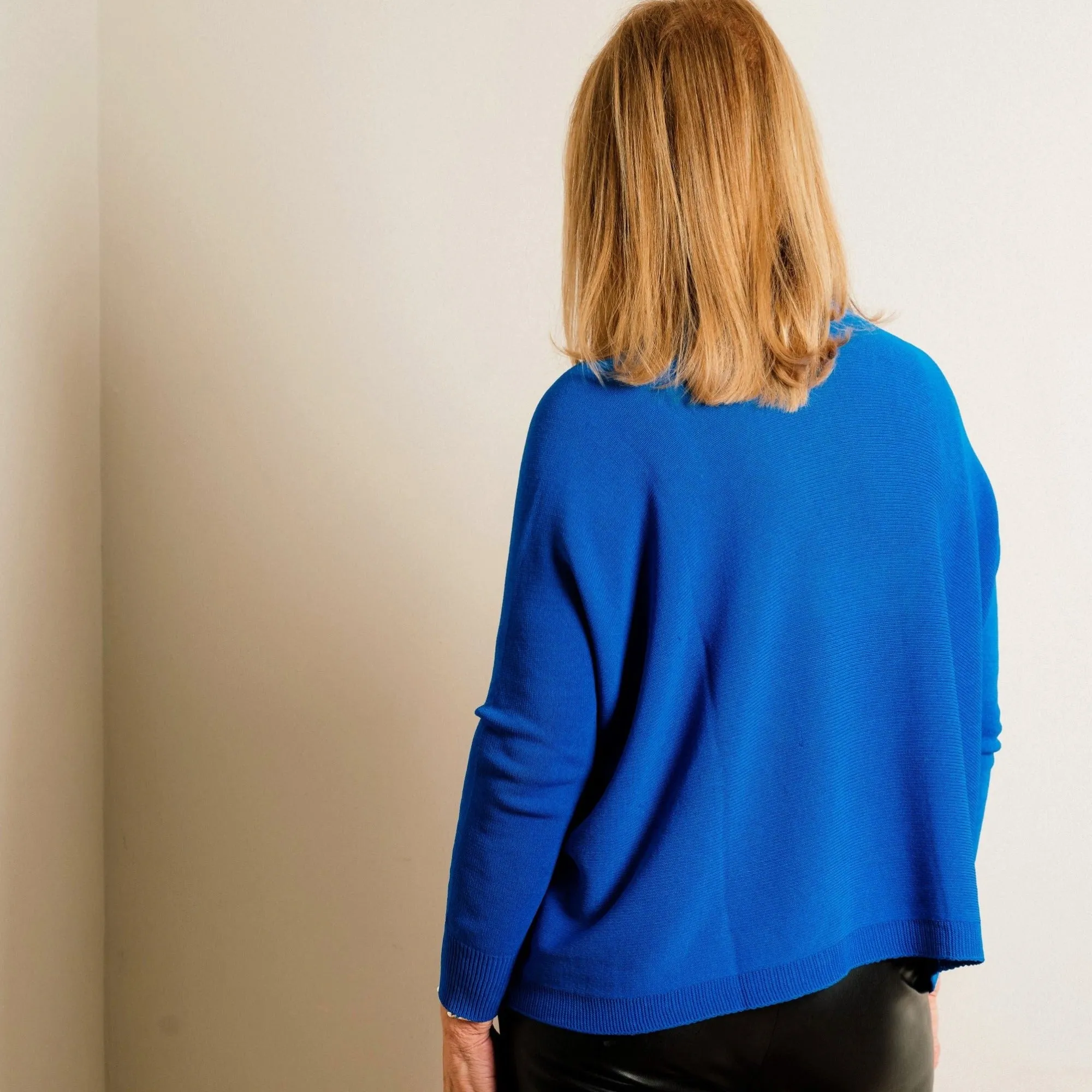 Cobalt Blue Structured Knit Double Pocket V Neck Easy Wear Top