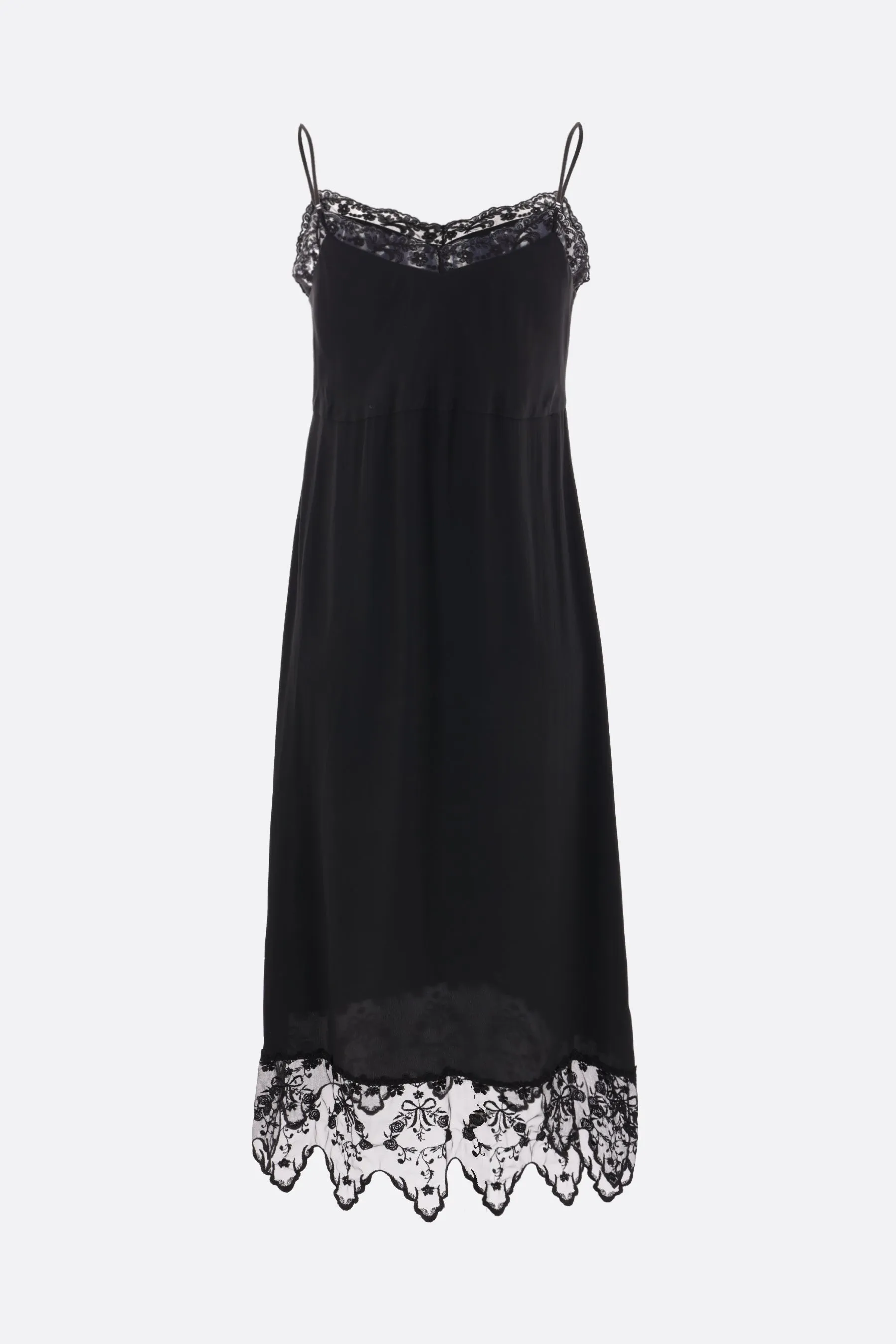 crepe de chine slip dress with lace trims