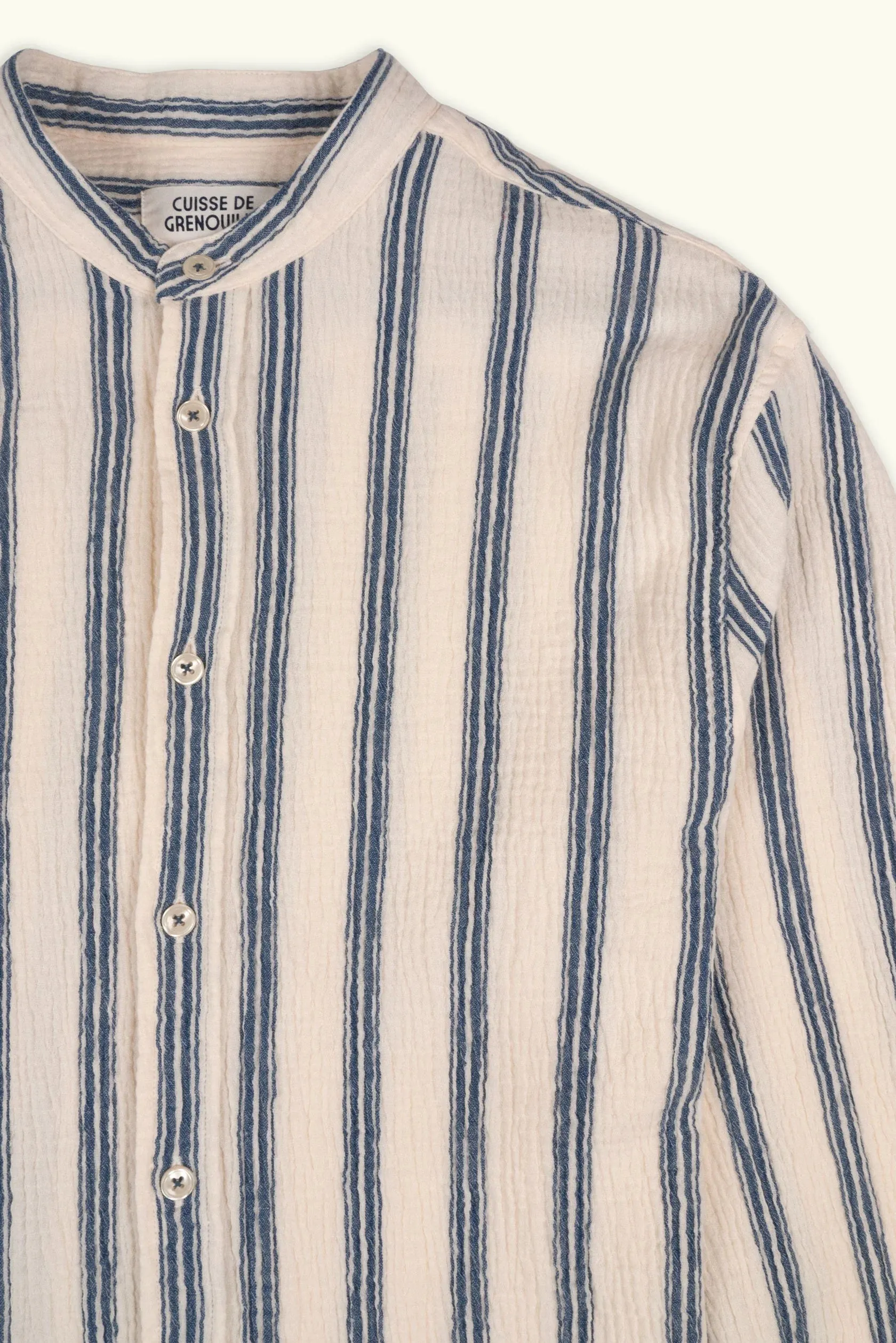 Cuisse de Grenouille White Blue Stripe Cotton Gauze Shirt