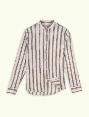 Cuisse de Grenouille White Blue Stripe Cotton Gauze Shirt