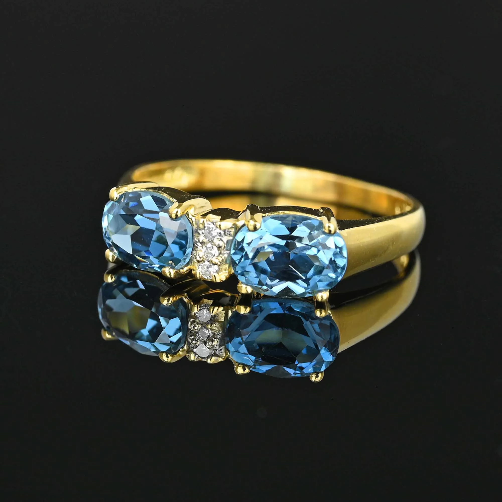 Cushion Cut Blue Topaz Diamond Ring in 14K Gold