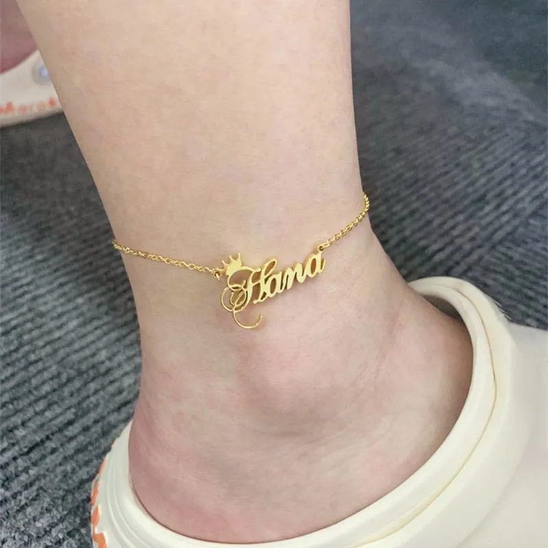 Custom Crown Name Anklet Bracelet- Christmas gifts