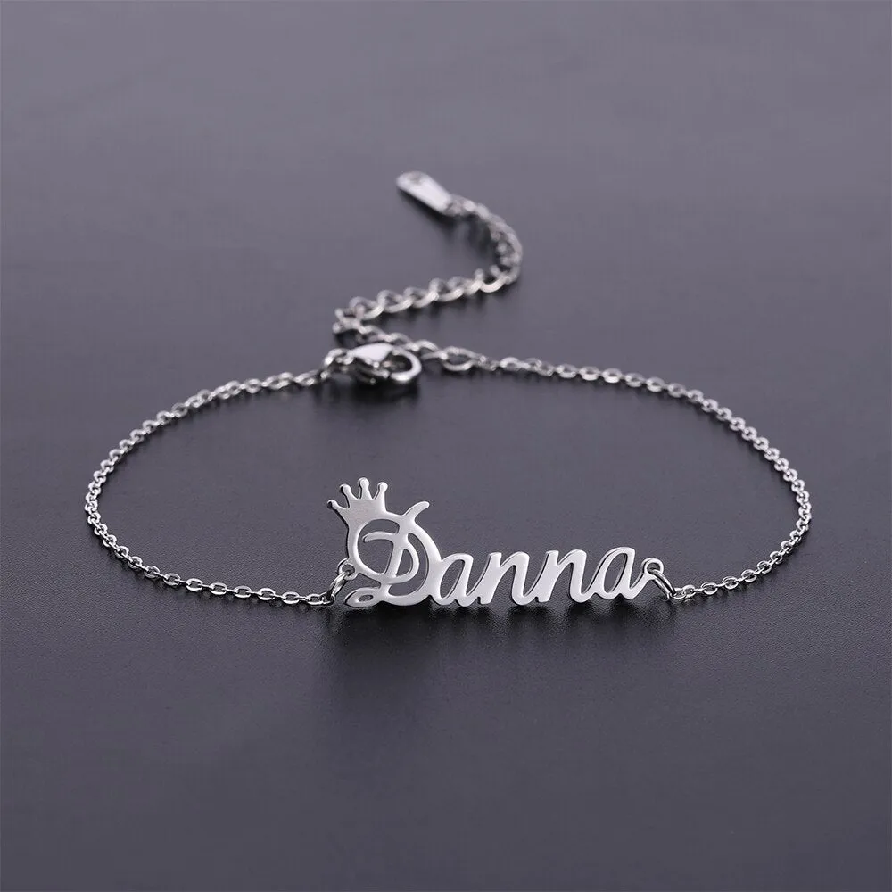 Custom Crown Name Anklet Bracelet- Christmas gifts