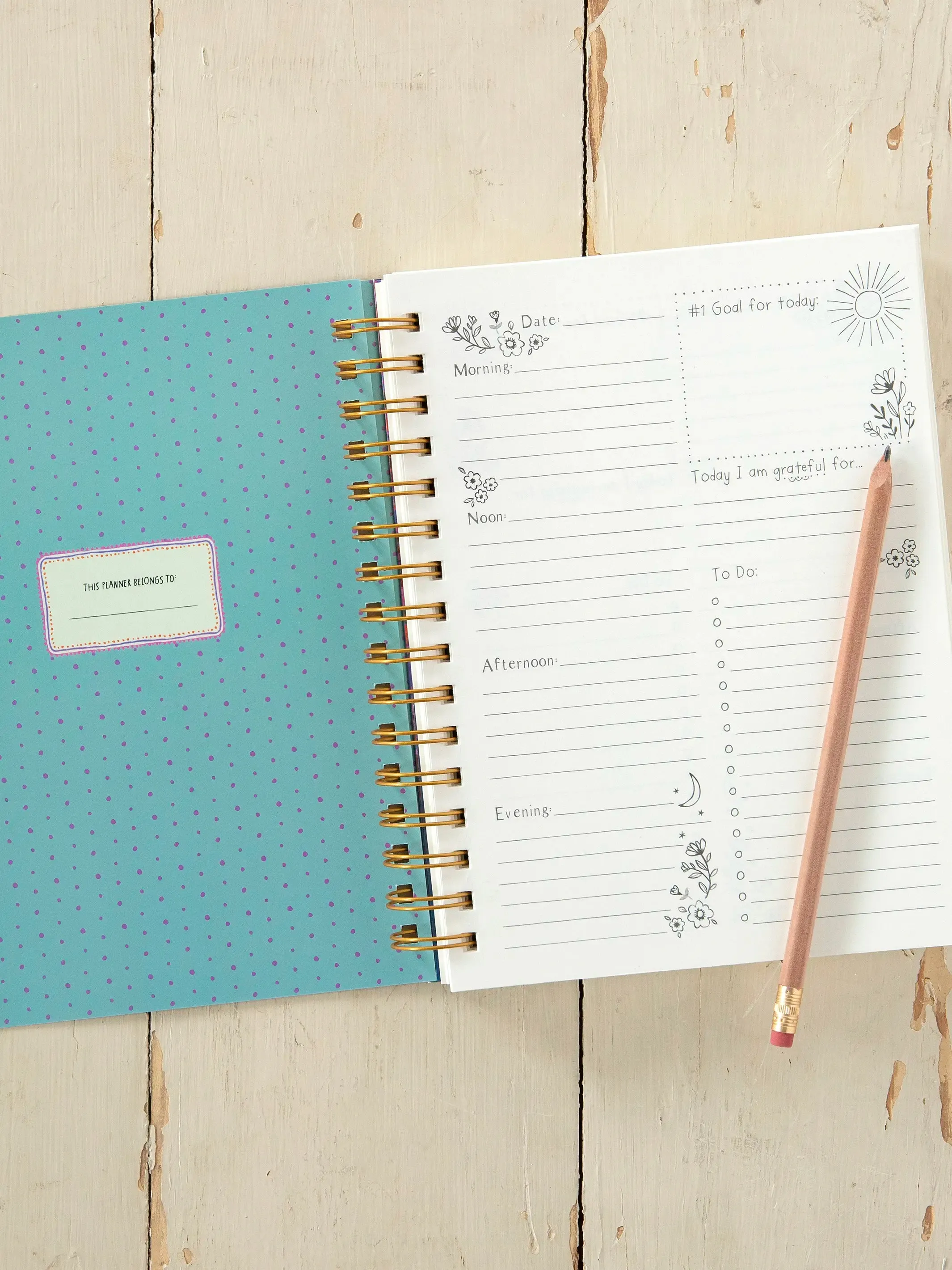 Daily To-Do List Planner - Blue Folk Flower