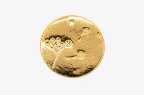 Dandelion Disc Charm Wholesale 14K Gold, Solid 14K Gold, G166