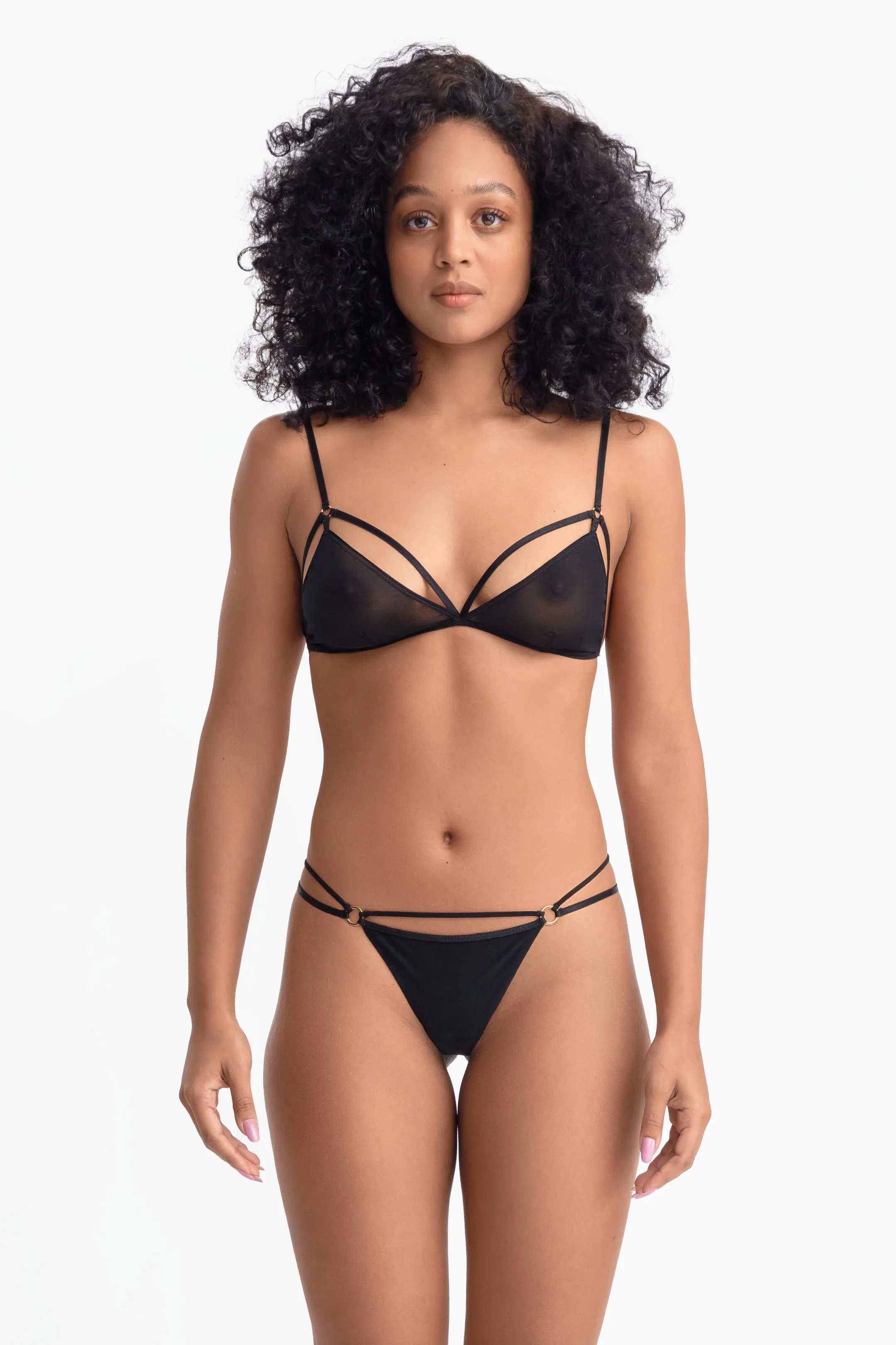 DEMI TRIANGLE BRA WITH STRAPS BLACK