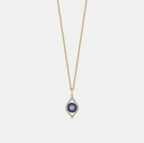 Diamond Blue Sapphire Cut Out Evil Eye Necklace