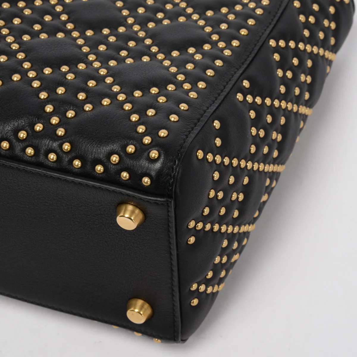 Dior Black Studded Calfskin Medium Supple Lady Dior Bag