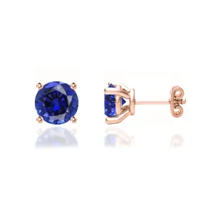 DOVE - Round Blue Sapphire 18k Rose Gold Stud Earrings