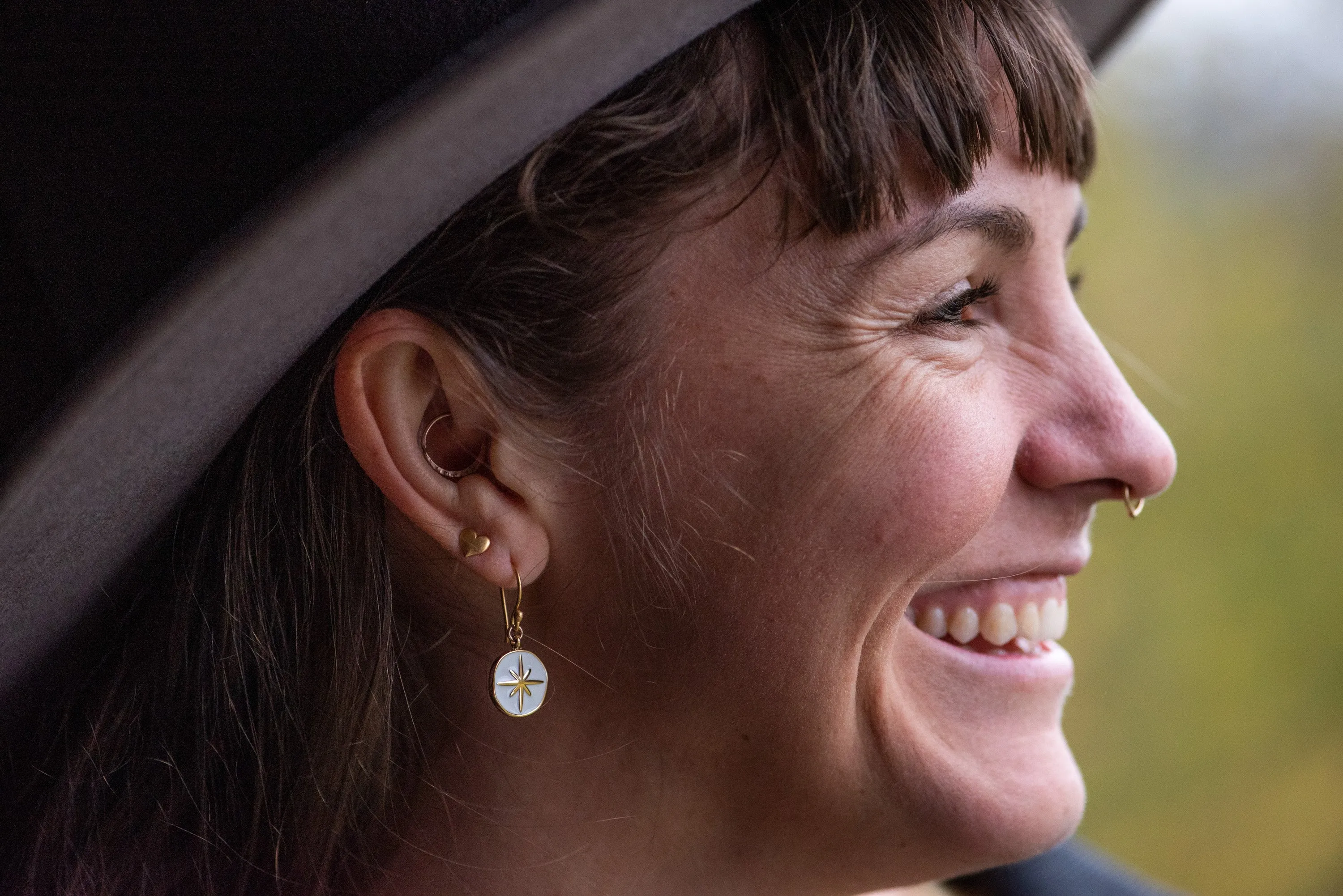 Enamel Charm Earrings - White Compass