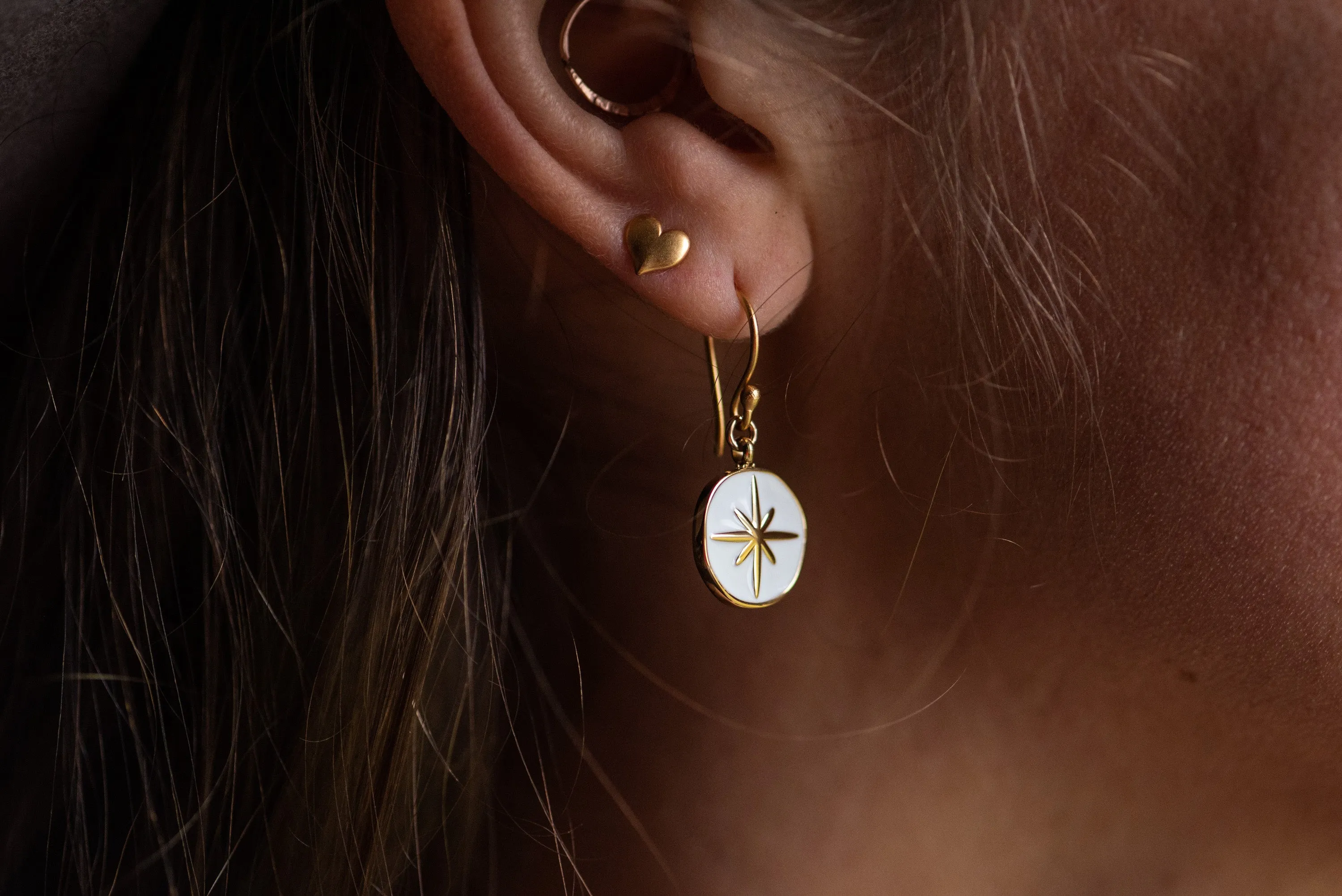 Enamel Charm Earrings - White Compass