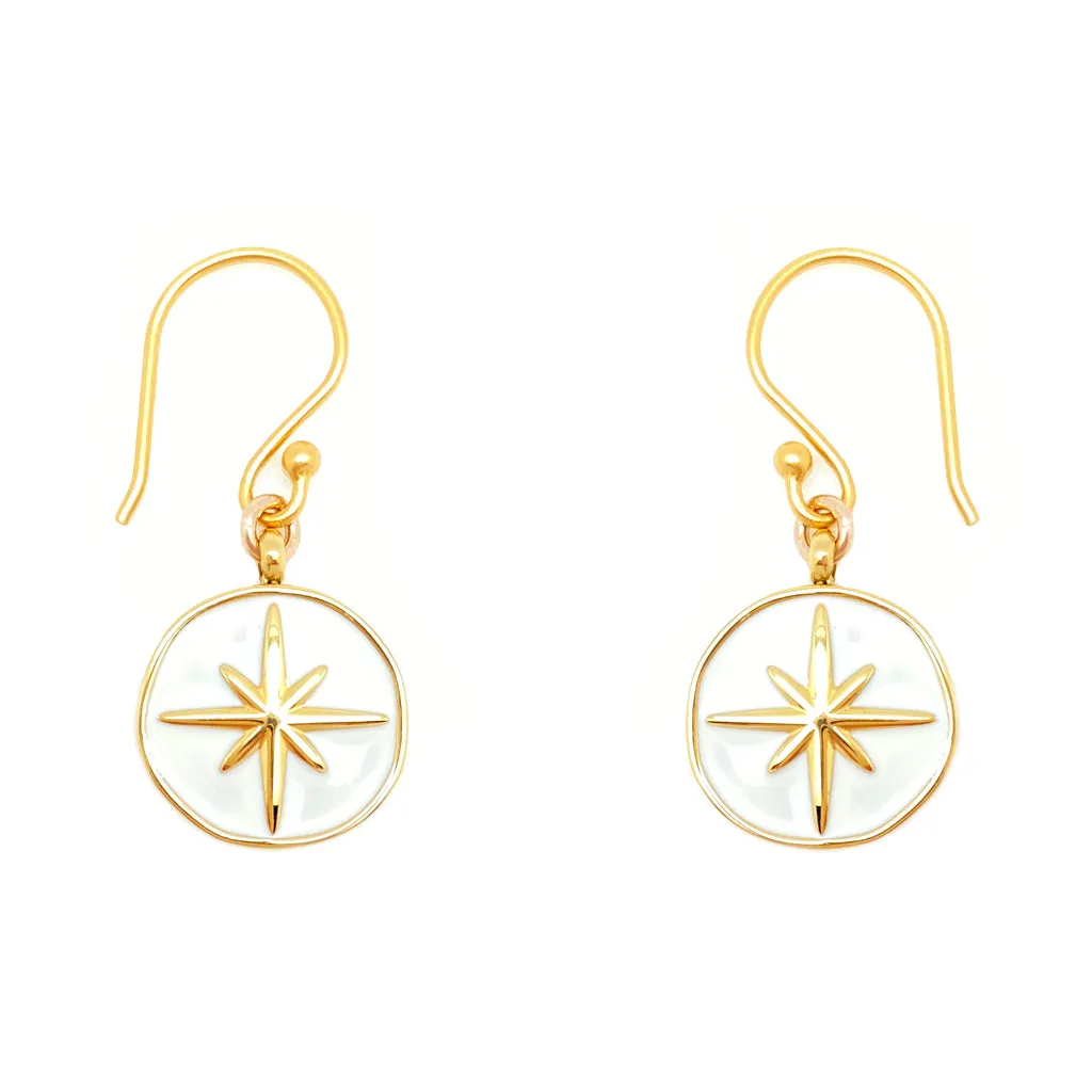 Enamel Charm Earrings - White Compass