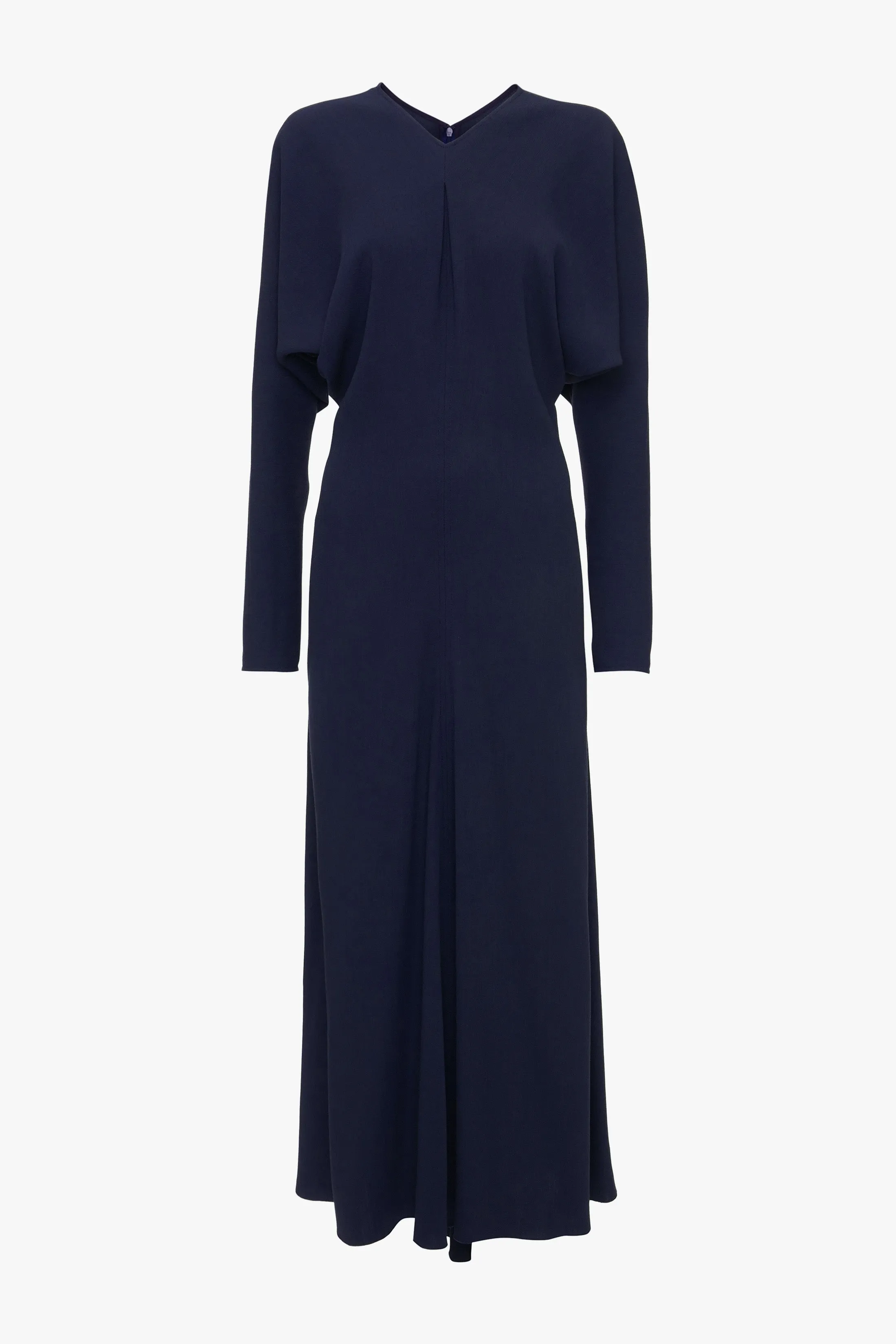 Exclusive Long Sleeve Draped Midi Dress In Ink Blue