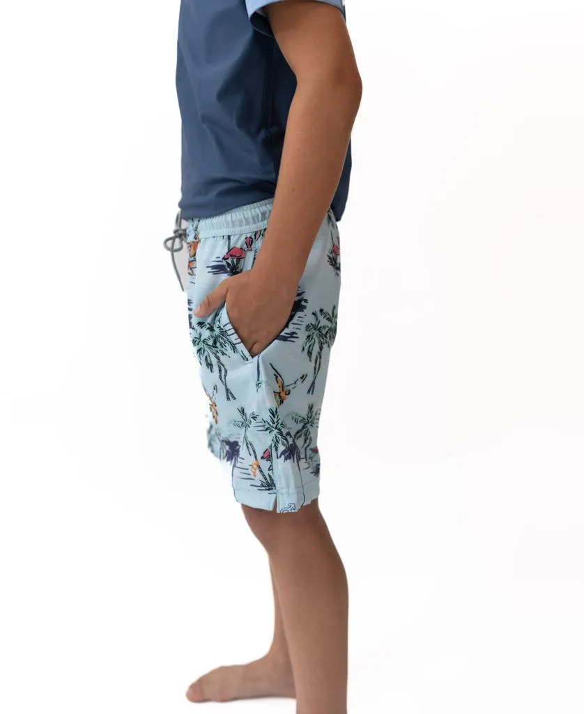 Flamingos Elastic Boys Boardie | Turquoise