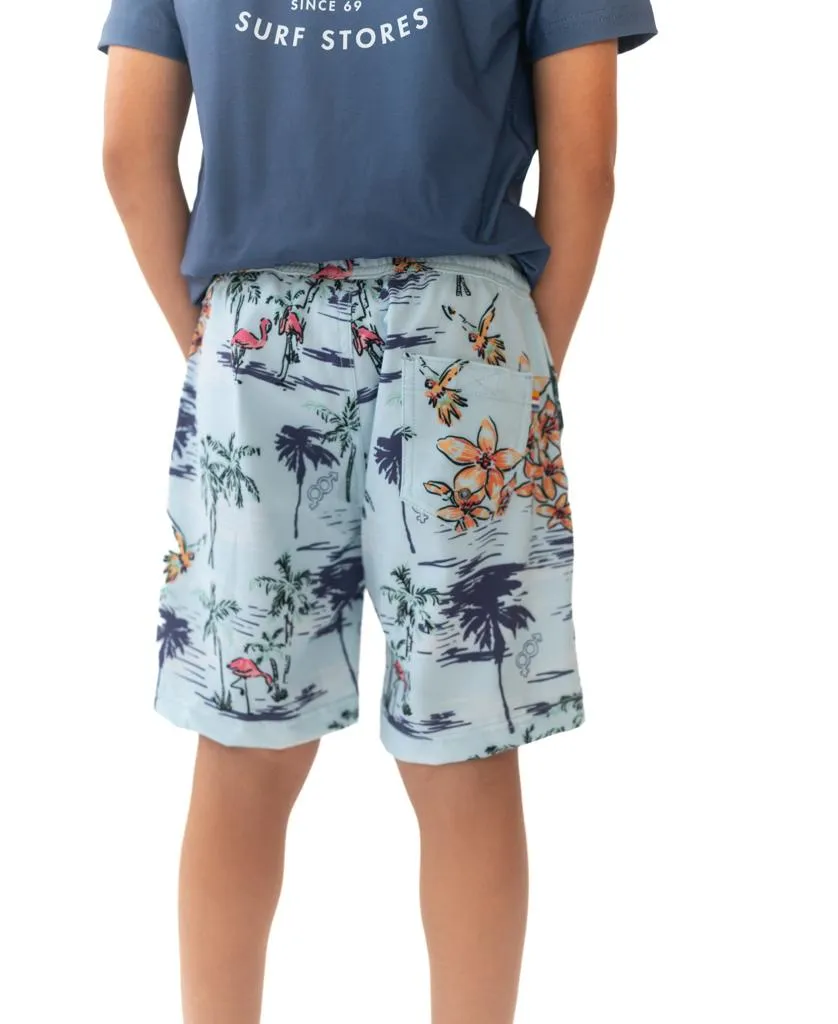 Flamingos Elastic Boys Boardie | Turquoise