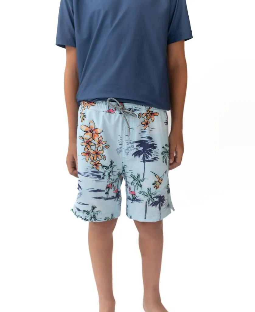 Flamingos Elastic Boys Boardie | Turquoise