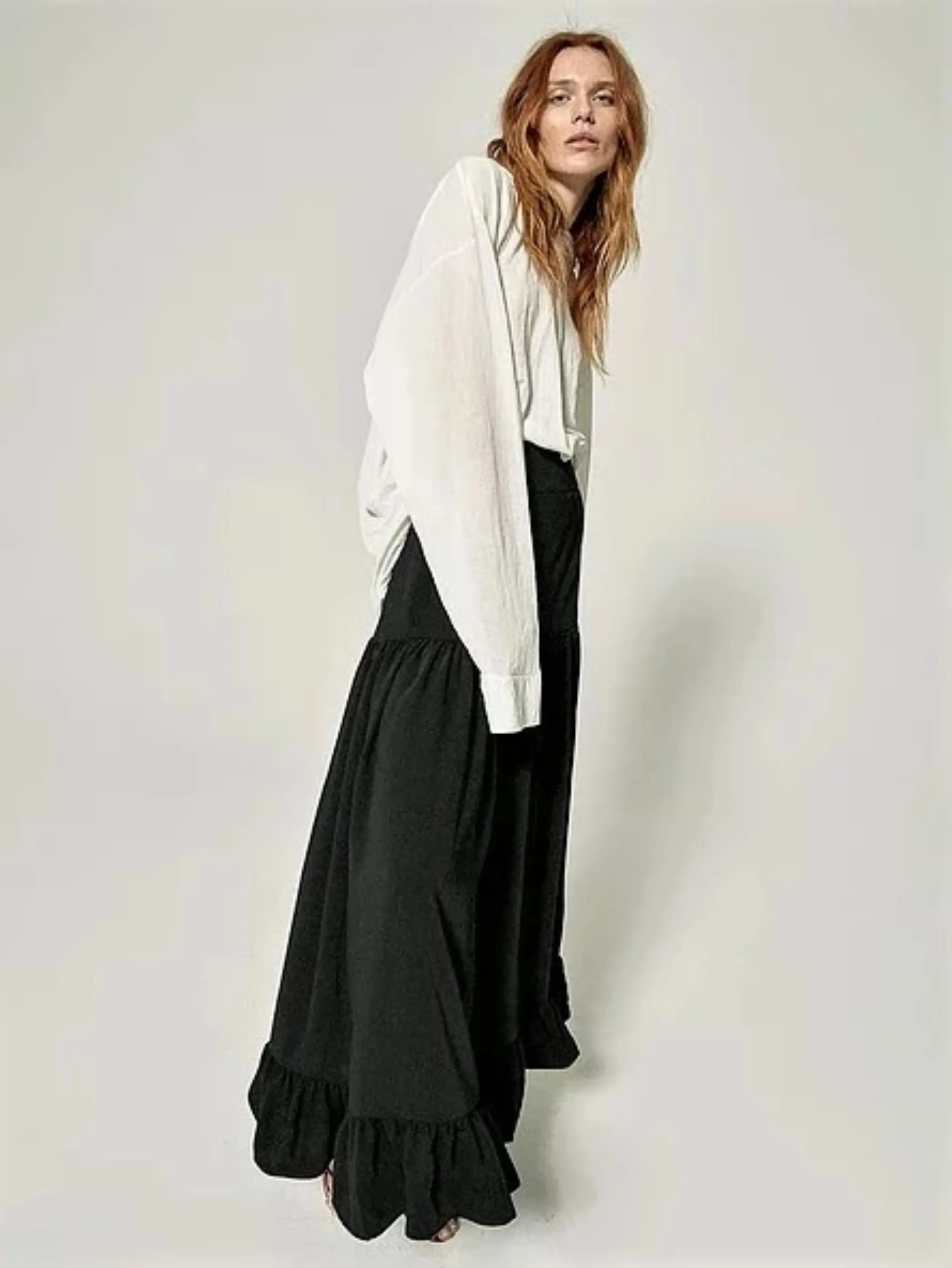 Flared Skirt With Ruffled Hem