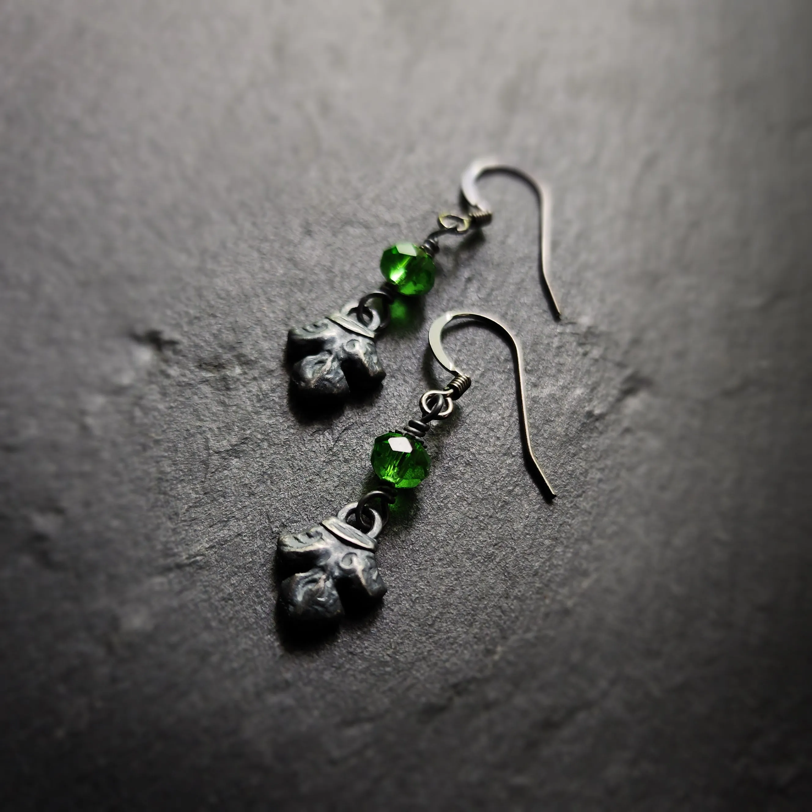 fleur earrings : green glass & antiqued sterling