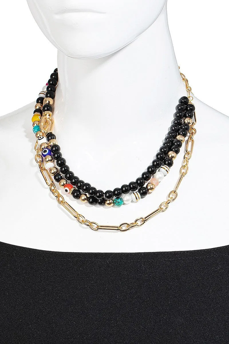 FMN116 Layered Big Bead Necklace Black