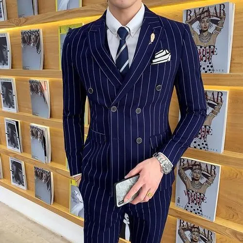 Formal Striped Double-Breasted Suit