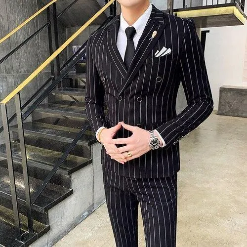 Formal Striped Double-Breasted Suit