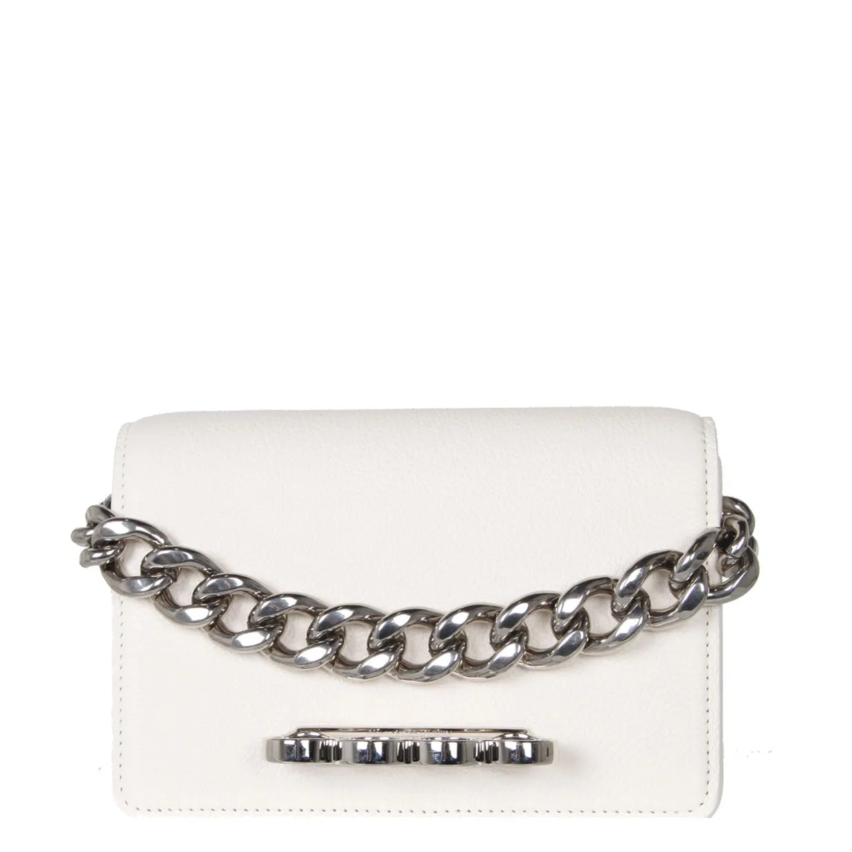 Four Ring Mini Chain Satchel Grained, Soft Ivory (S)