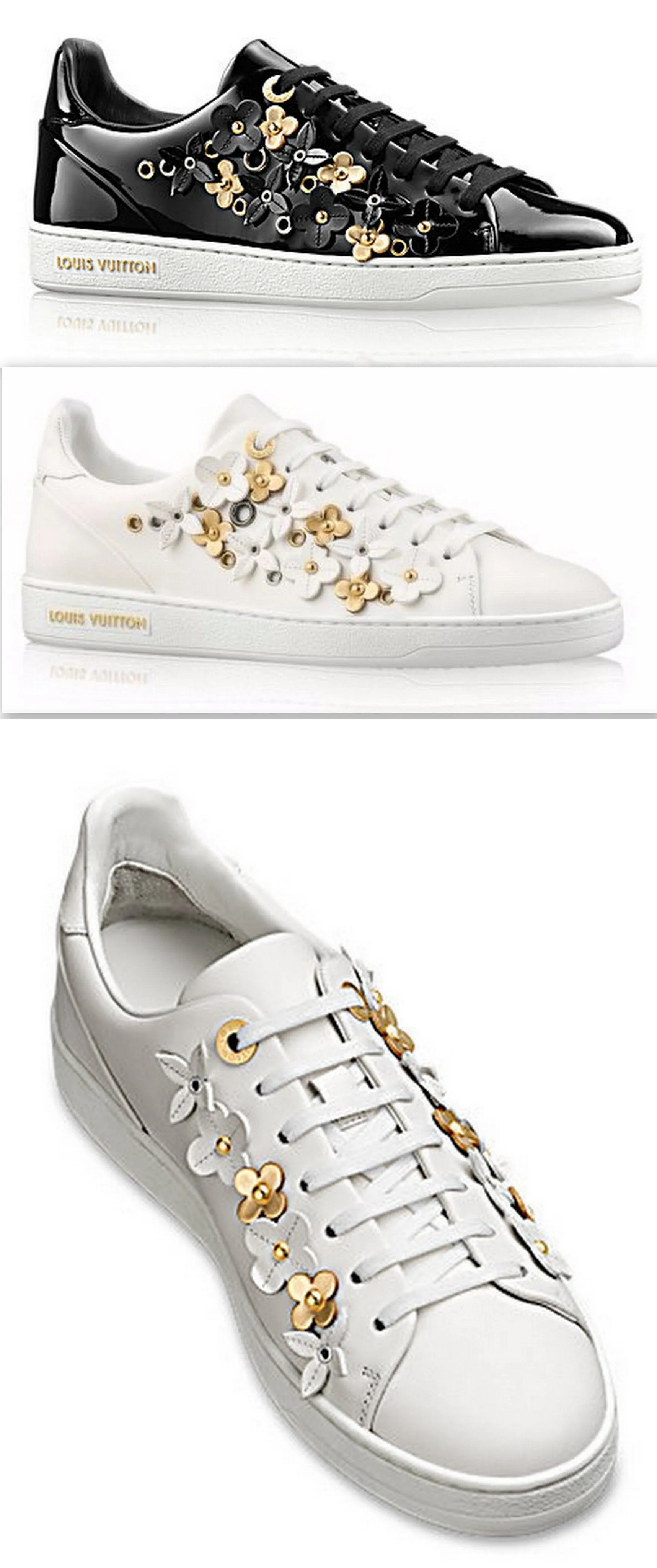 'Frontrow' Flower Applique Sneakers - Black or White