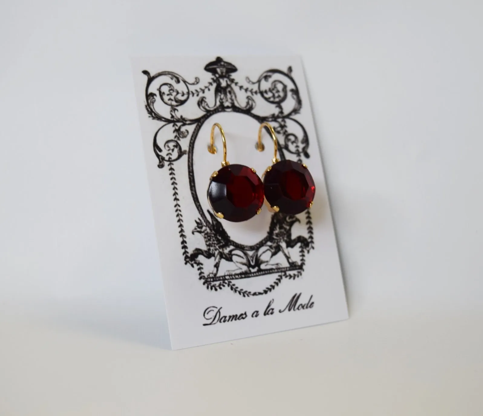 Garnet Red Crystal Earrings - Medium Round