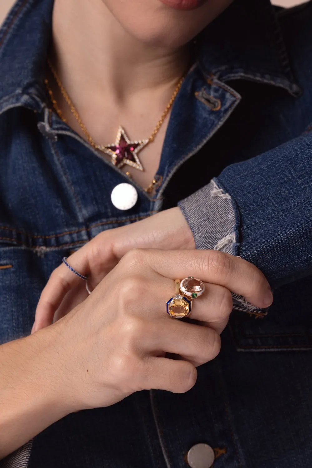 Gemma Enamel Topaz Diamond Ring