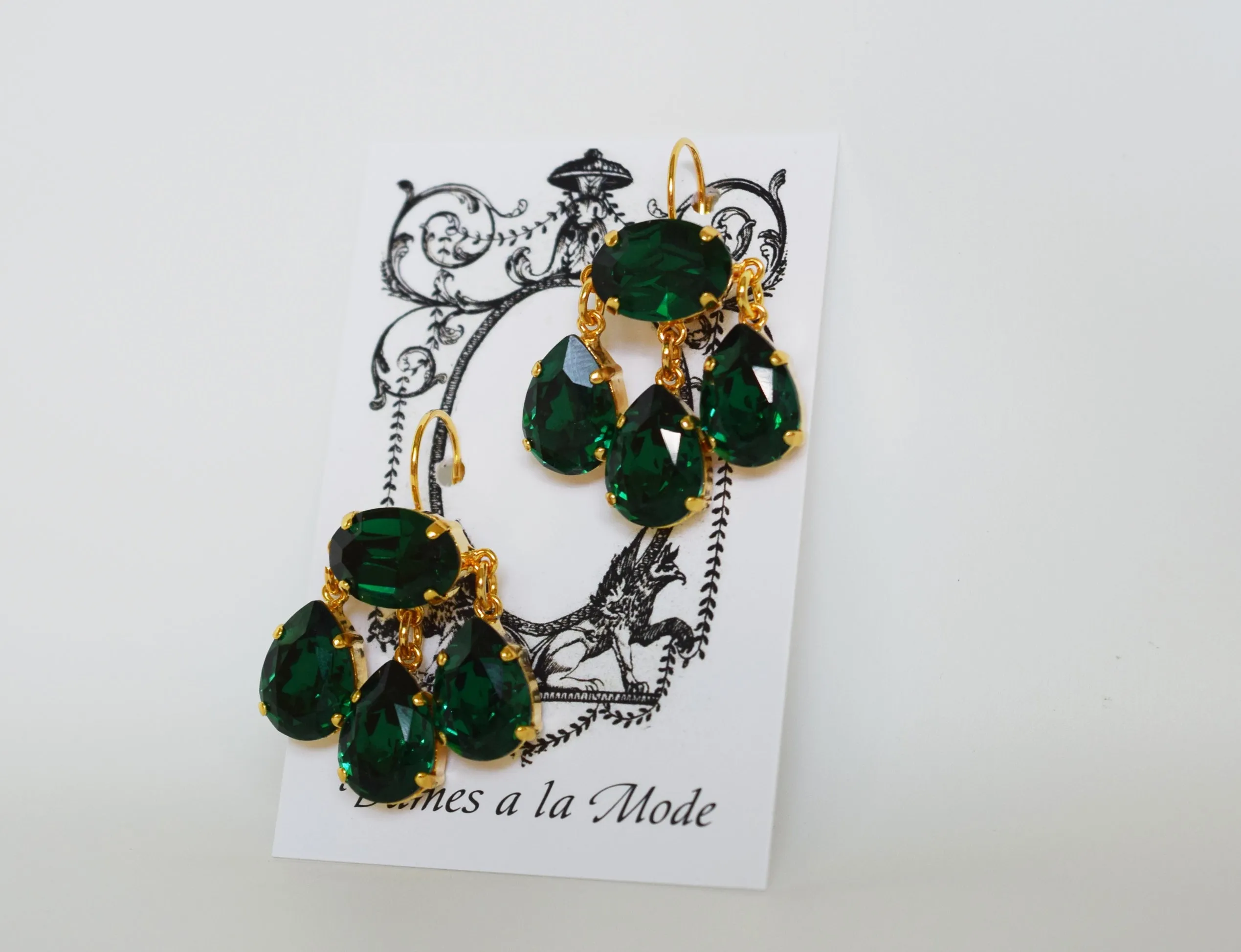 Girandole Earrings - Large Pear Swarovski Emerald