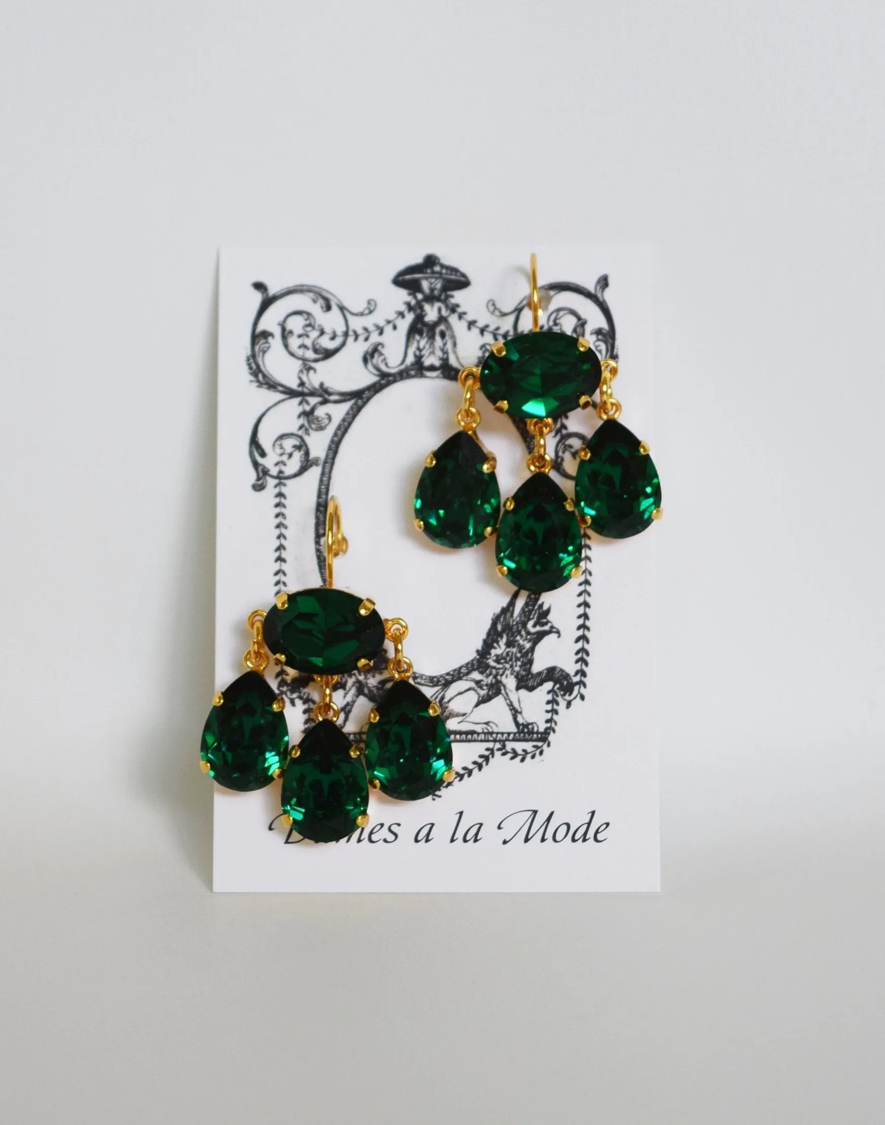 Girandole Earrings - Large Pear Swarovski Emerald