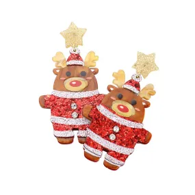 Glittered Resin Star Santa Claus Rudolph Dangle Earrings