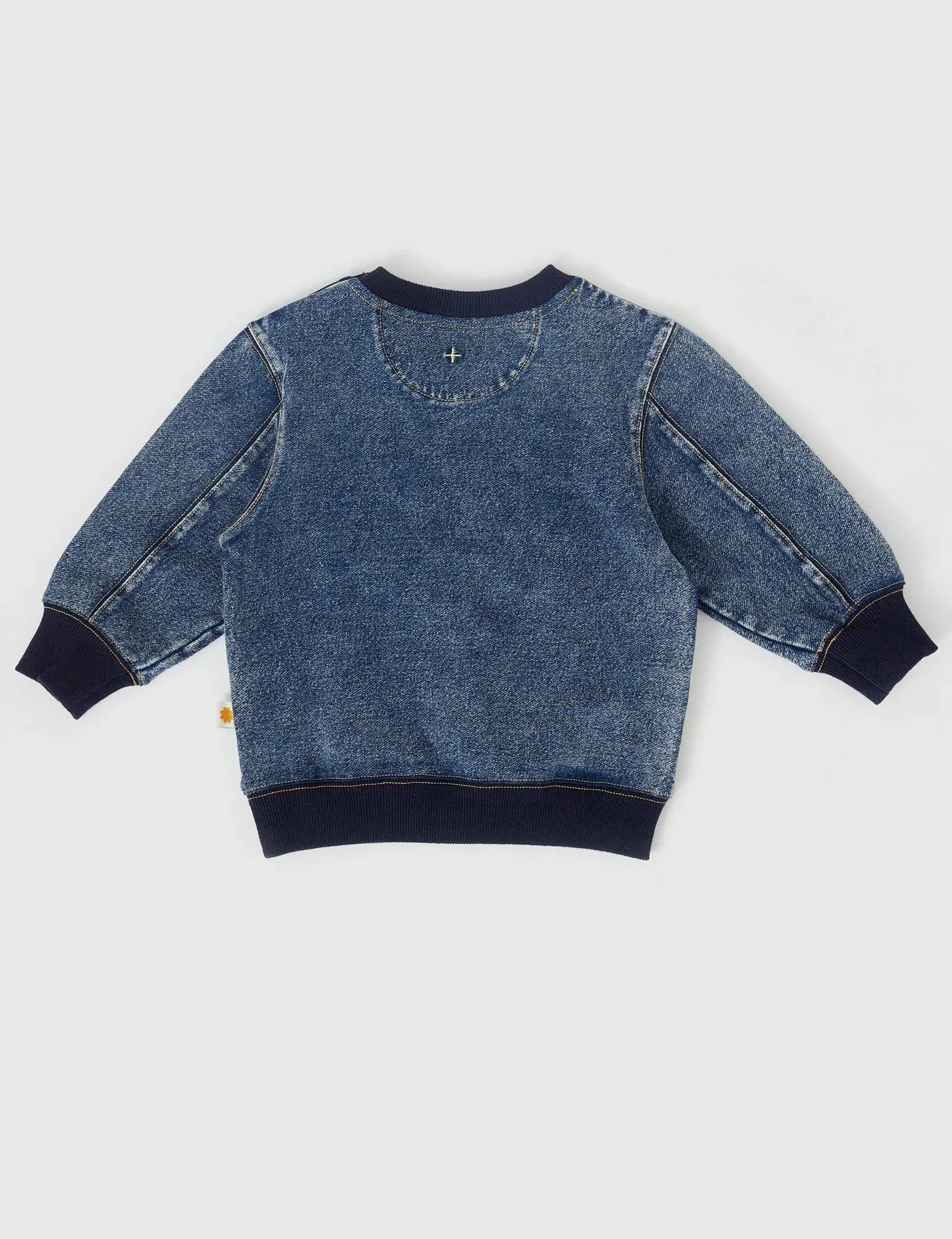 GOLDIE CREW EMBROIDERED DENIM LOOK SWEATER