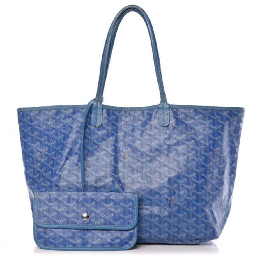 Goyard Goyardine Saint Louis Pm Sky Blue Coated Canvas and Leather Tote