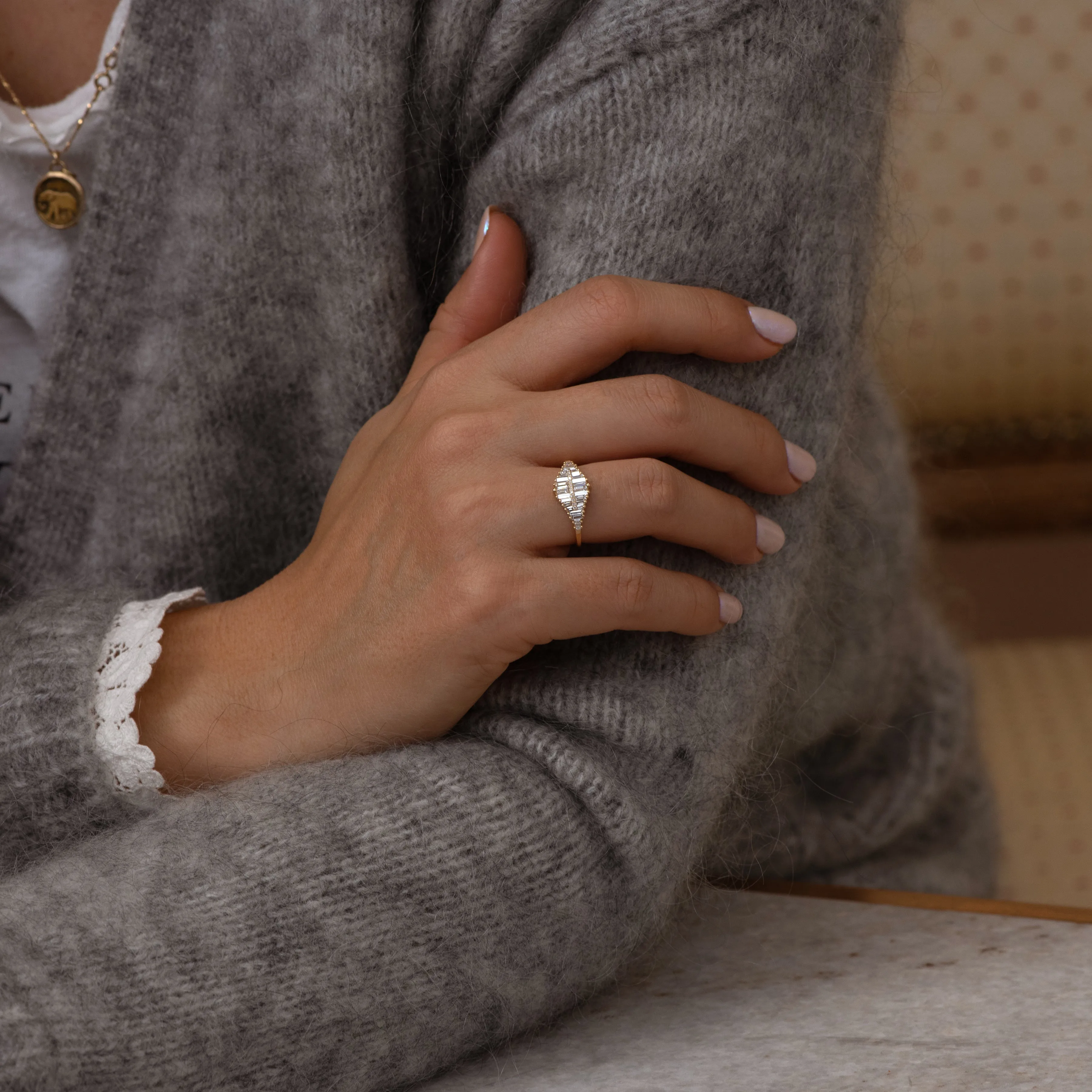 Gradient Diamond Ring with Baguette and Pave Diamonds