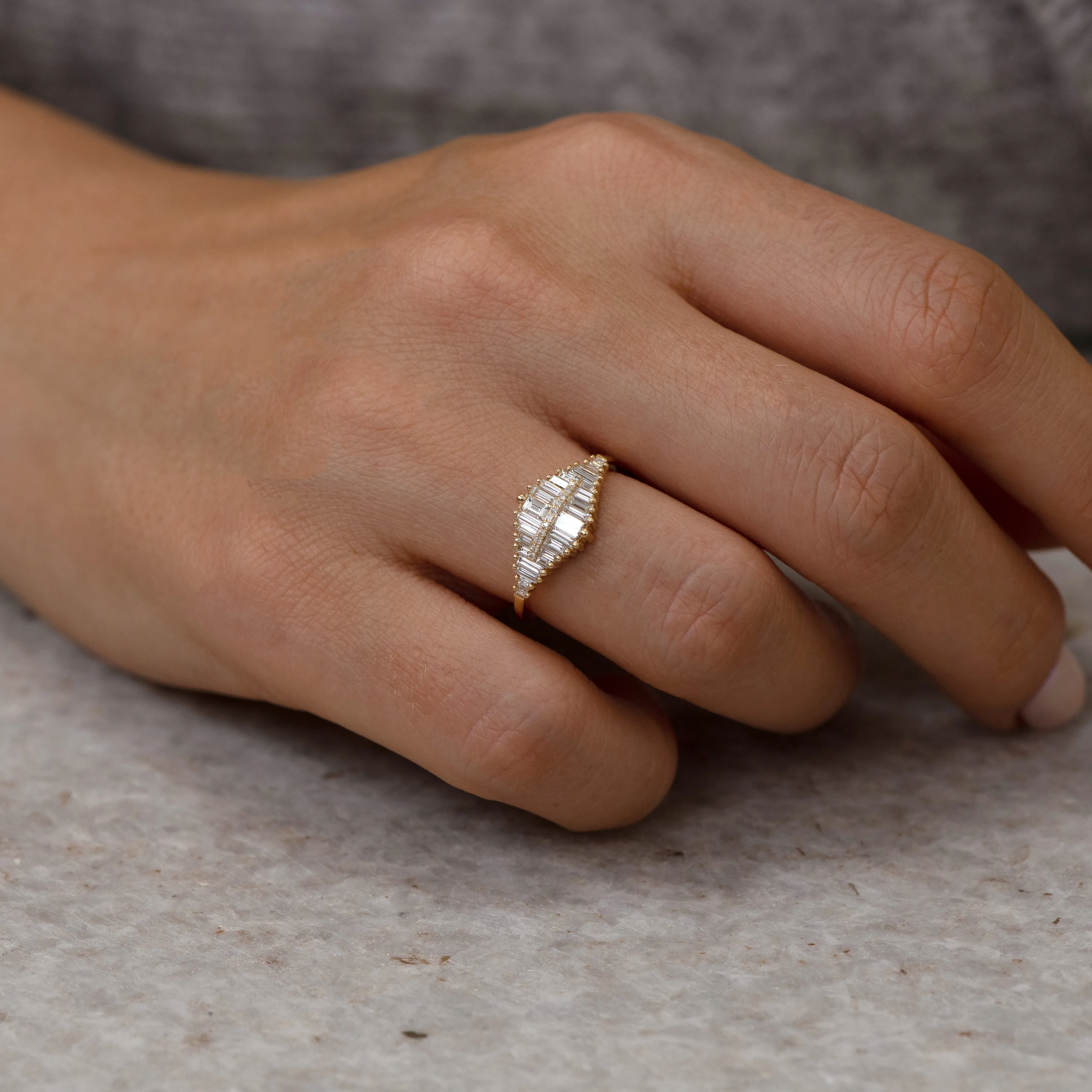 Gradient Diamond Ring with Baguette and Pave Diamonds