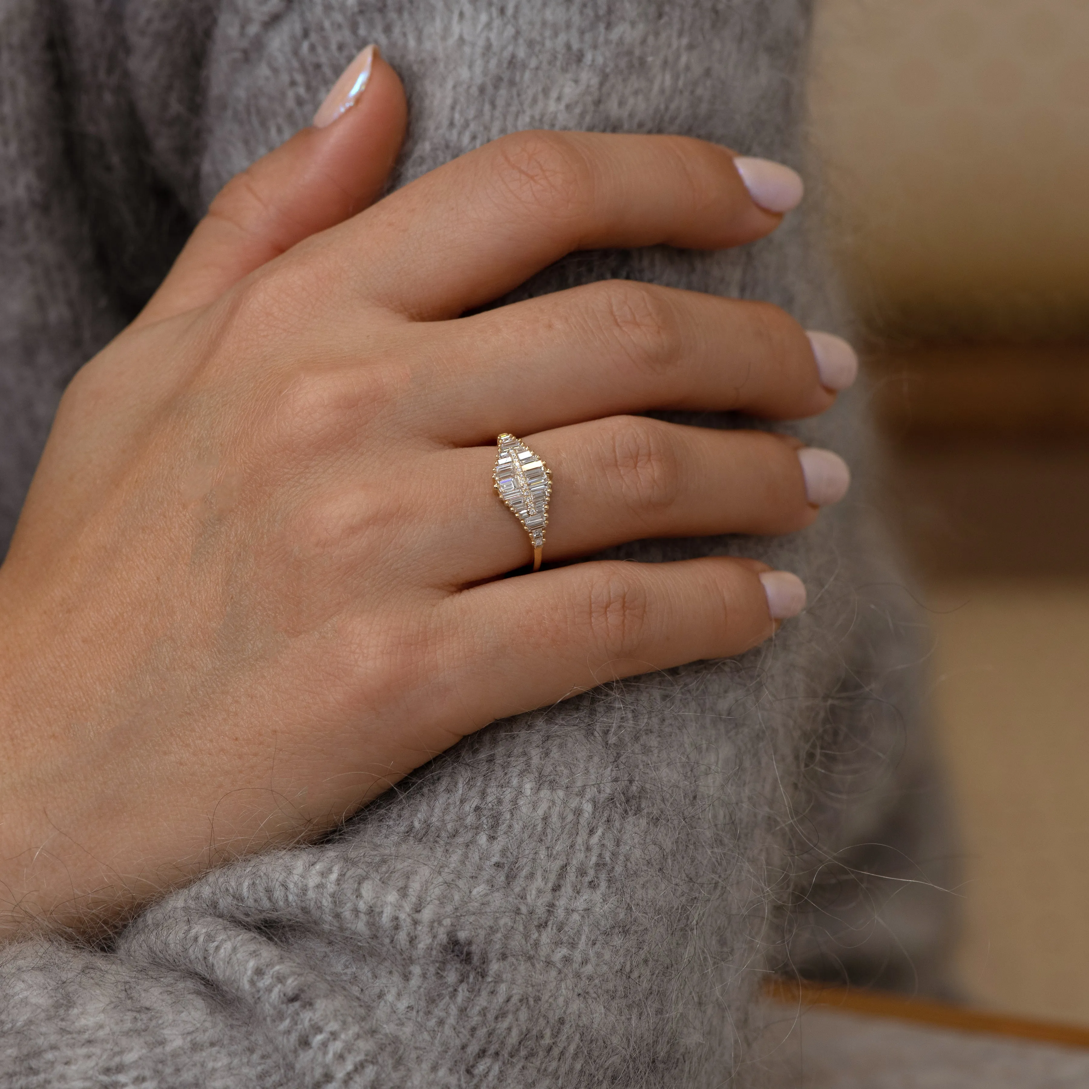 Gradient Diamond Ring with Baguette and Pave Diamonds