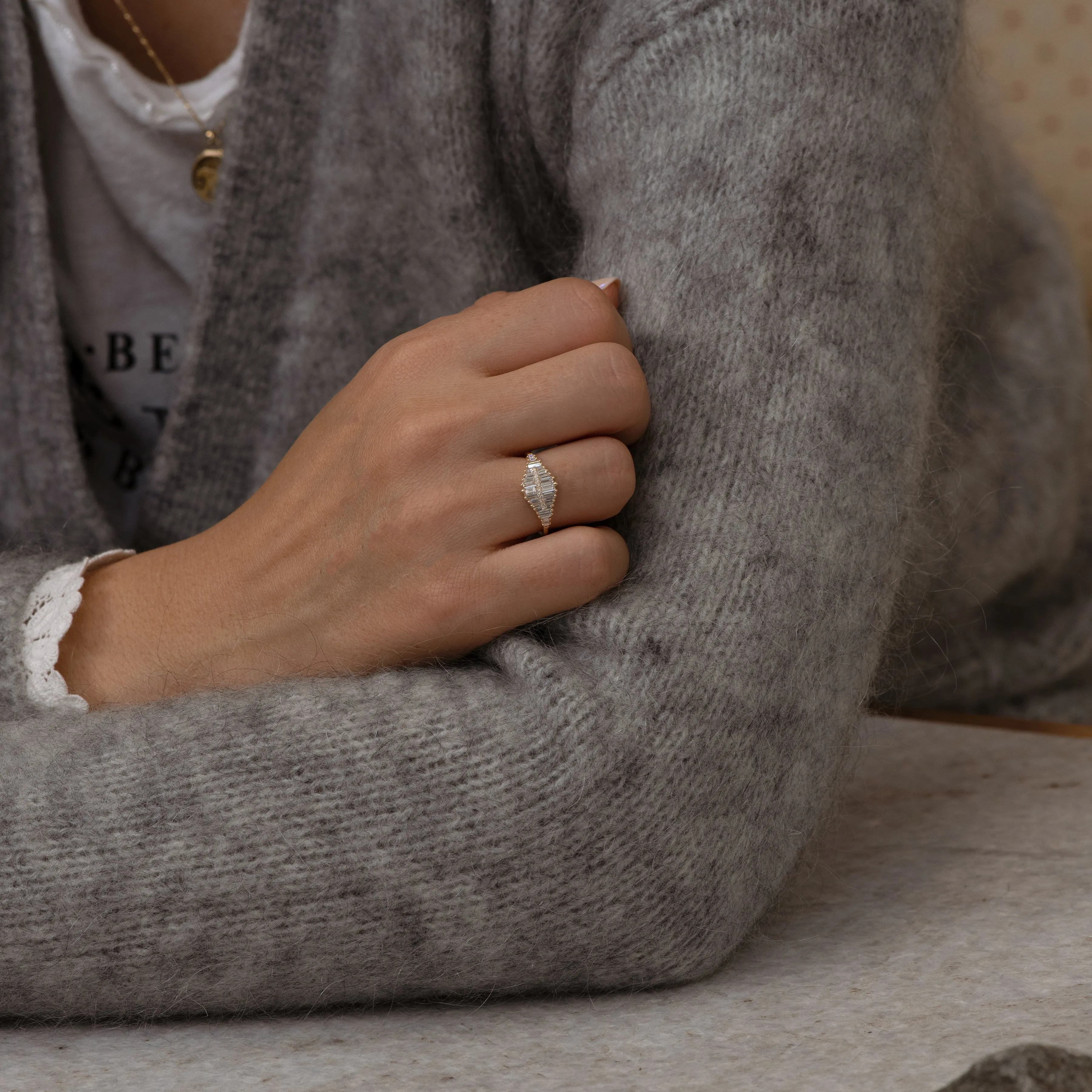 Gradient Diamond Ring with Baguette and Pave Diamonds