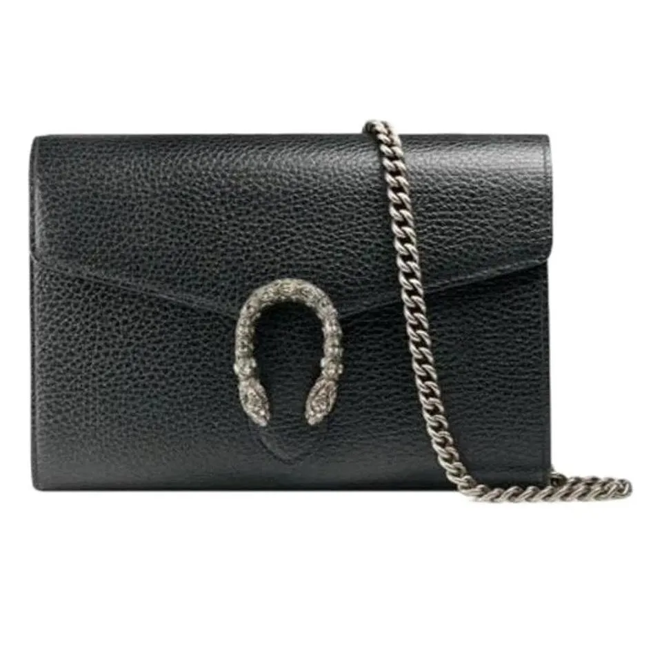 Gucci Chain Wallet Dionysus Black Leather Cross Body Bag